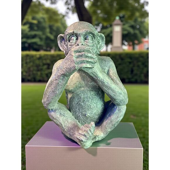 See No Evil Monkey Trio-Hand Carved Wood Figurines-Silver Painted Set-Hear-Speak - Picture 3 of 8